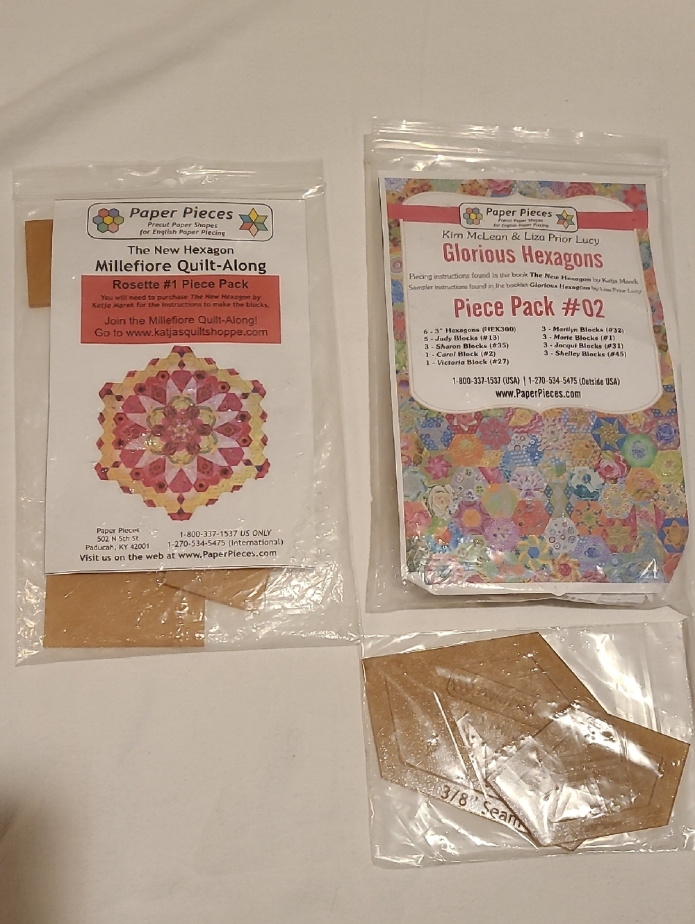 Paper Pieces Hexagon Templates Quilting, Sewing Piece Pack 1 & 2